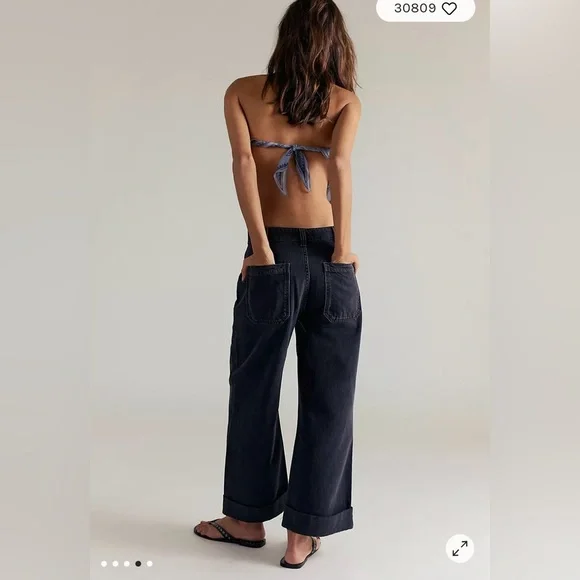 Free People We the Free Palmer Cuffed Jeans in Outer Space (Black) Size 29. NWT - Picture 3 of 12